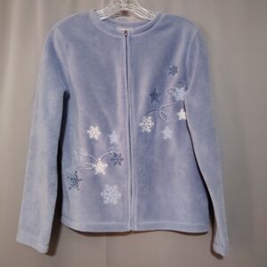 Croft & Barrow Sz S Blue Cozy Fleece Embroidered Winter Design Full Zip